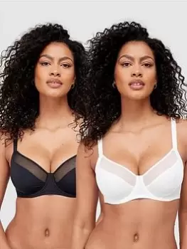 Image of DORINA Luca Curve Non Padded Wired Bra (2 Pack) - Black/White, Size 32Dd, Women