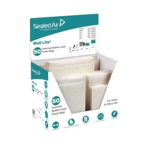 Image of Mail Lite Bubble Lined Postal Bag Assorted Sizes White Pack of 50