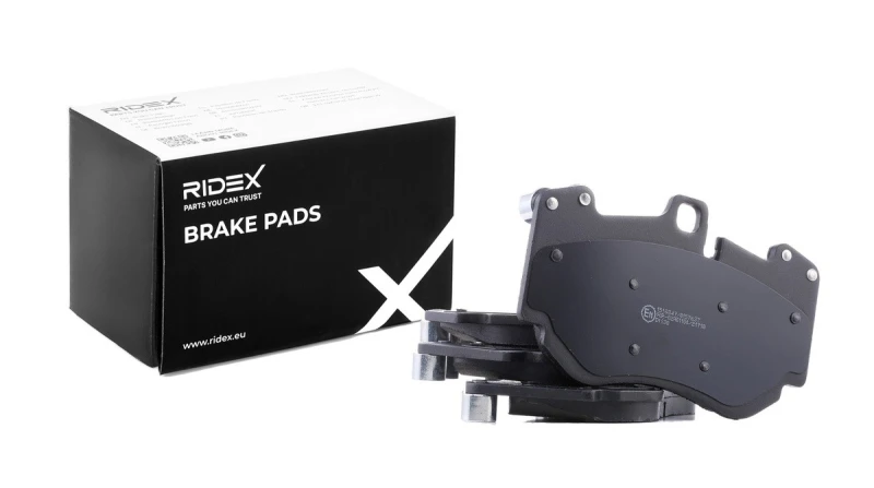 Image of RIDEX 402B1031 Brake pad set Front Axle, excl. wear warning contact, with counterweights, with anti-squeak plate Brake Pad Set,disc brake (402)