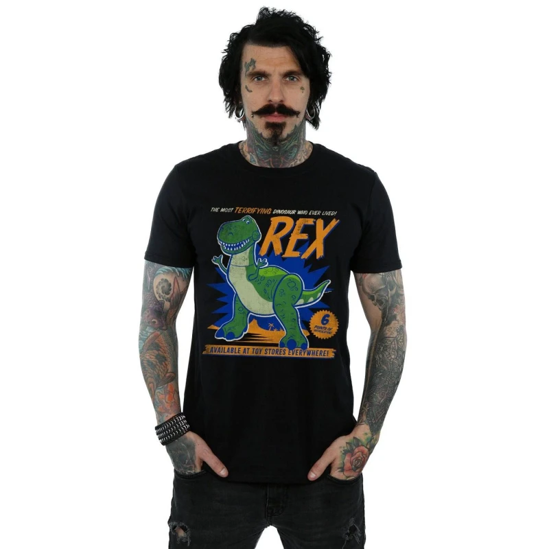Image of Disney Men Toy Story 4 Rex Terrifying Dinosaur T-Shirt in Black Size: large Black L Male 5059308531308