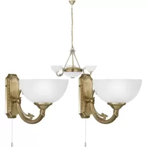 Image of Ceiling Pendant Light & 2x Matching Wall Lights Bronze & Satin Glass Chandelier