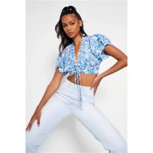 I Saw It First Blue Cropped Floral Top - Blue