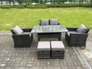 Image of Fimous 4 Seater Outdoor Dark Grey Rattan Lounge Complete Sofa Set with 2 Big Footstools