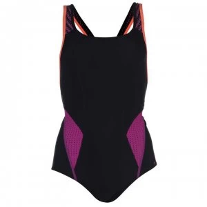 Image of Speedo Fit Powermesh Swimming Costume Ladies - BlK/Pink/Diva/O