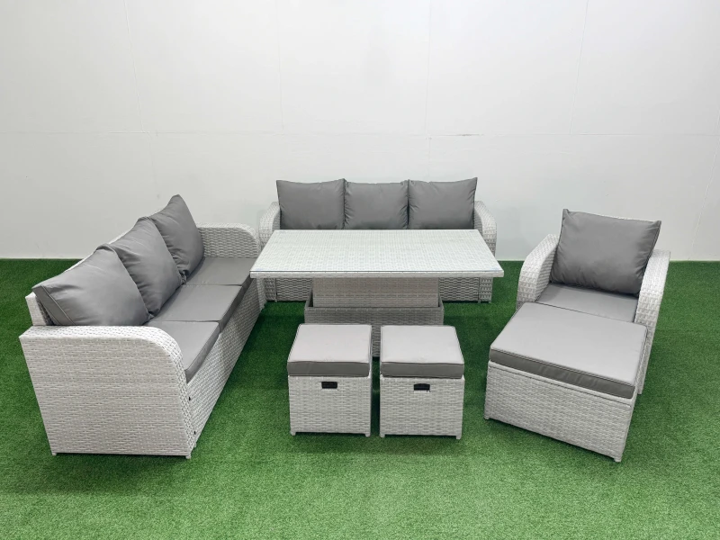 Image of Fimous 10 Seater Poly Rattan Outdoor Garden Furniture Adjustable Lifting Dining or Coffee Table Sofa Set Patio 3 Seater Sofa Reclining Chair 3 Seater