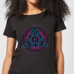 Image of Harry Potter Deathly Hallows Neon Womens T-Shirt - Black
