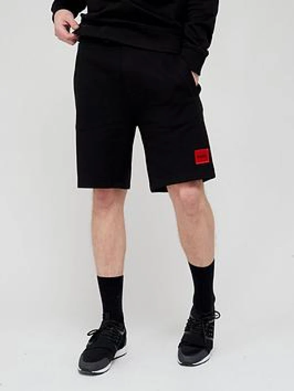 Image of Hugo Mens HUGO Jogger Fleece Shorts with Logo Detail - Soft Cotton-Blend Jersey - Black Male XS