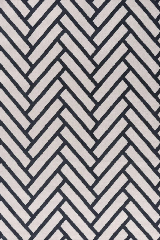 Image of THE RUGS Loft Herringbone Living Room Area Rug & Runners Soft Pile in Navy Size: 80cm x 150cm Navy Unisex 80cm x 150 cm