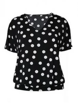 Image of Evans Mono Spot Bubble Top - Black, Size 16, Women