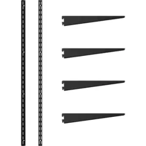 Image of Rothley Matt Twin Slot Shelving Kit 1600mm Uprights (x2) & 320mm Brackets (x4) in Black Steel