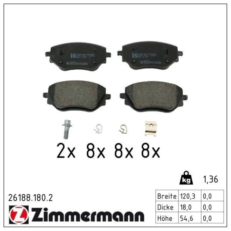 Image of ZIMMERMANN Brake pad set ZIMMERMANN 26188.180.2