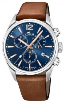 image of Lotus Mens Brown Leather Strap Blue Chronograph Dial Watch