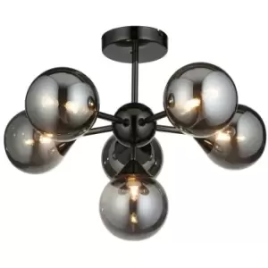 image of Endon Oscar 6 Light Multi Arm Glass Shade Semi Flush Ceiling Lamp Black Chrome