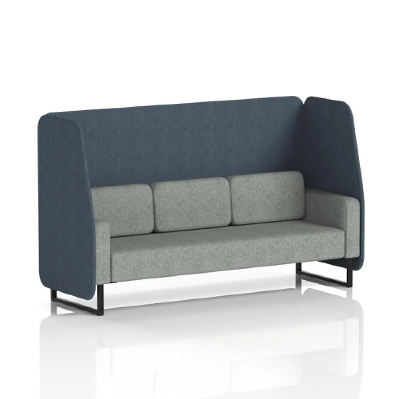 Image of Brixworth 3 Seater Open Office Booth with Black Legs in Rivet Fabric - Crucible Panels and Prime Sofa