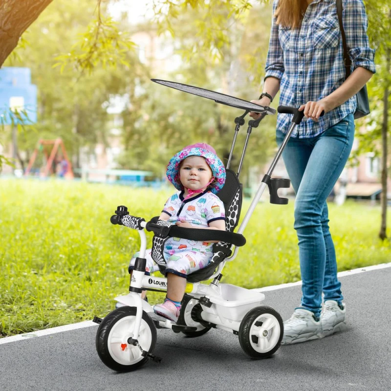 Image of HOMCOM 6 In 1 Kids Tricycle W/ Handle For 1.5+ Year, White 370-025V01WT