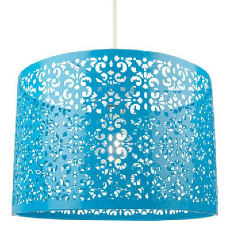 Image of Happy Homewares Moroccan Designed Matt Teal Metal Pendant Light Shade With Floral Decoration
