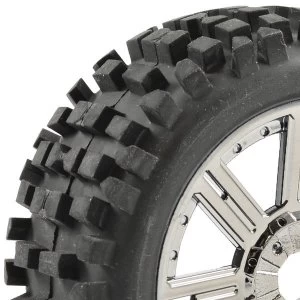 Image of Fastrax 1:8 Rock Block Mounted On 8-Spoke Black Chrome (Pr)