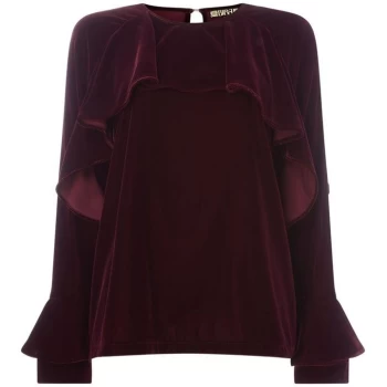 Image of Biba Frill sleeve velvet top - Berry