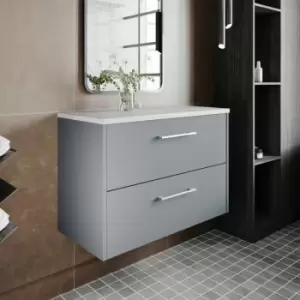 image of Hudson Reed Juno Wall Hung 2-Drawer Vanity Unit with Bellato Grey Worktop 800mm Wide - Coastal Grey