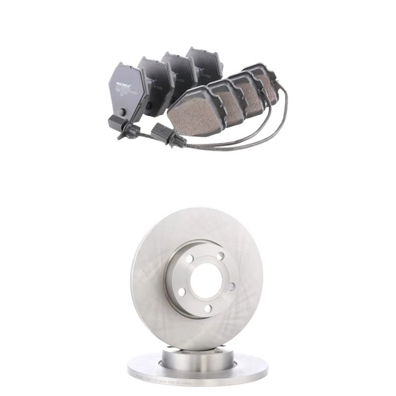 Image of RIDEX 3405B2666 Brake disc and pads set Front Axle, Brake Disc Type: Solid, with integrated wear warning contact Brake Set,disc brakes (3405)