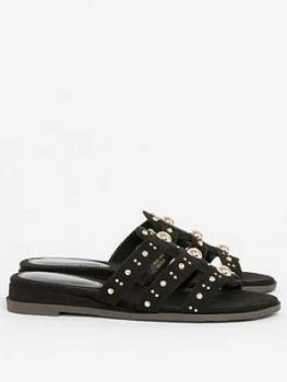 Image of Evans Extra Wide Fit Studded Sliders - Black, Size 4, Women