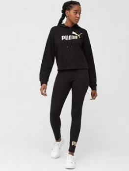 Image of Puma Ess+ Metallic Cropped Hoodie & Legging Set - Black