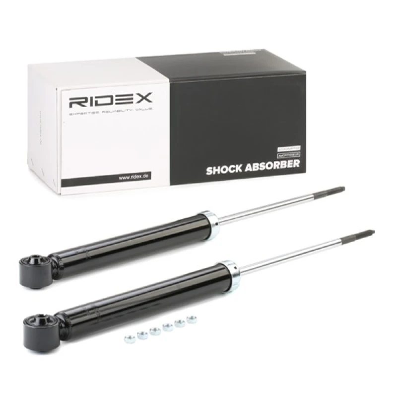 Image of RIDEX 854S0808 Shock absorber Rear Axle Left, Gas Pressure, Twin-Tube, Spring-bearing Damper, Bottom eye Shock Absorber (854)