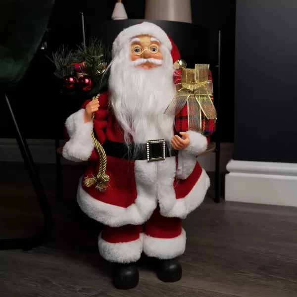 Image of 40cm Red Standing Santa Claus Indoor Decoration with Present and Green Sack