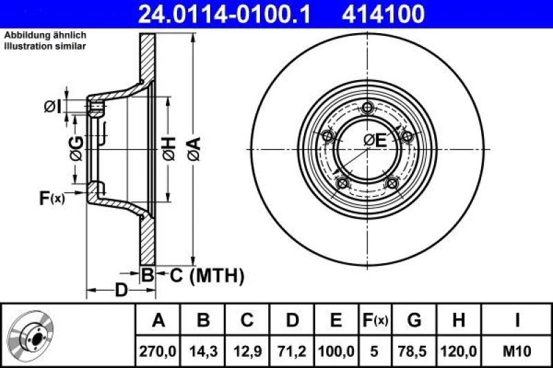 Image of ATE 24.0114-0100.1 Brake disc solid Brake Disc (82)
