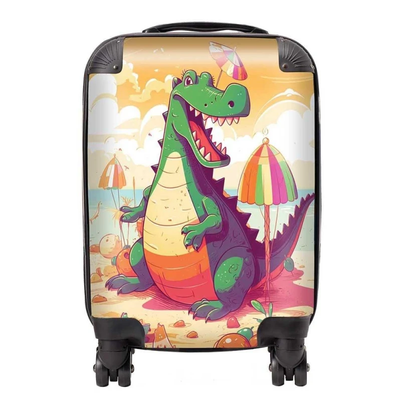 Image of Warren Reed - Designer Crocodile On A Beach Holiday Suitcase in Yellow Size: Small Yellow Unisex Small
