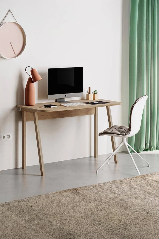 Image of FWStyle Freestanding Student Study Desk Home Office Natural Oak Brown