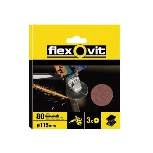 Image of Flexovit Aluminium Oxide Fibre Discs 115mm Fine 80G (Pack of 3)