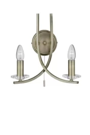 Image of Ascona 2 Light Indoor Glass Candle Wall Light Antique Brass, E14