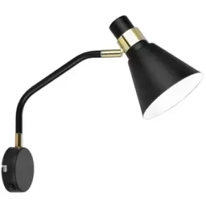 image of Italux Biagio - Industrial And Retro Wall Lamp Black Matt, Gold 1 Light with Black Matt, White Shade, E14