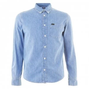 Lee Jeans Button Down Denim Shirt - Denim Mid Wash