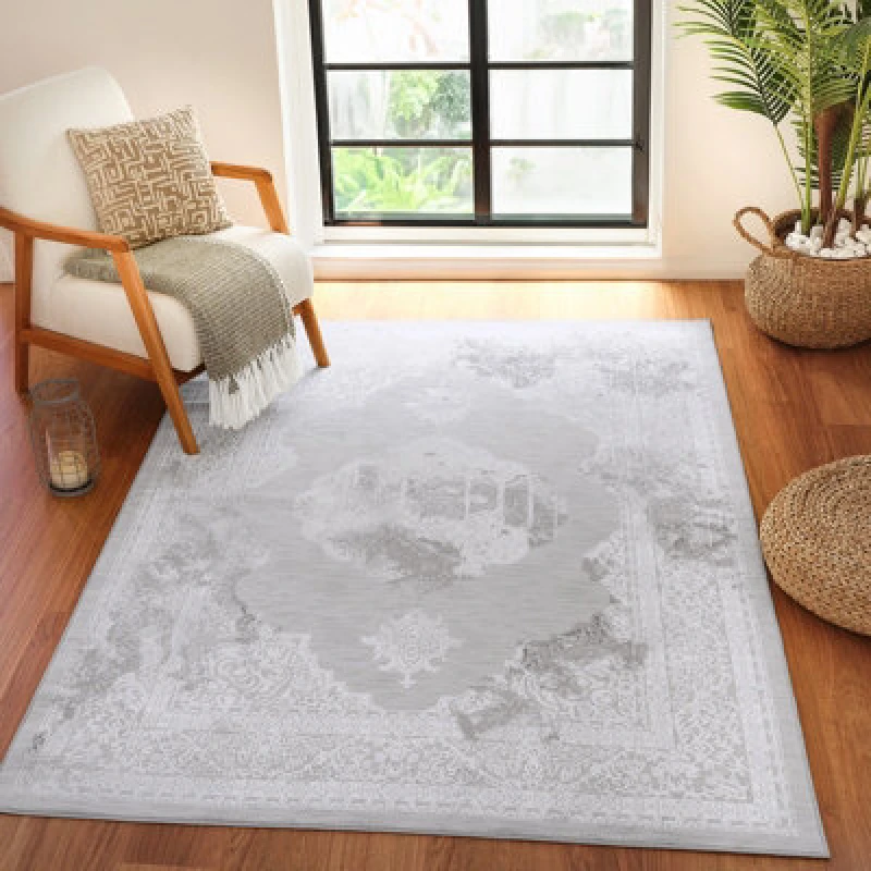 Image of Livabliss Vintage Oriental Boho White/grey Azra Area Rug 120 X 170 Cm - Easy Care, Non Shedding, Ideal For Living Room & Bedroom