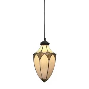 image of Brooklyn 1 Light Small Ceiling Pendant Dark Bronze, Tiffany glass, E14