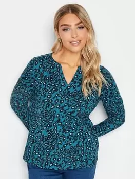 Image of M&Co Animal Print Cotton Long Sleeve T-Shirt - Blue Size 12, Women