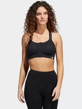 Image of adidas Tlrd Impact Luxe Training High-support Zip Bra, White/Black, Size 32C, Women