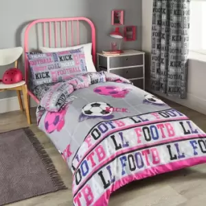 image of Bedlam - Football Print Reversible Duvet Cover Set, Pink, Single