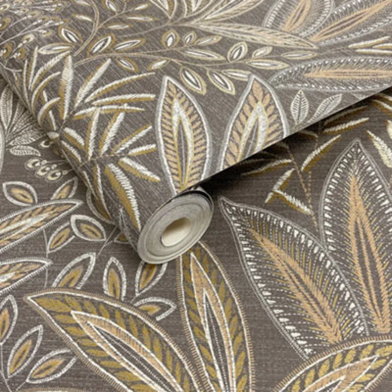 Image of Crown Sahara Leaf Deep Mocha Brown Tropical Floral Leaf Wallpaper M1785