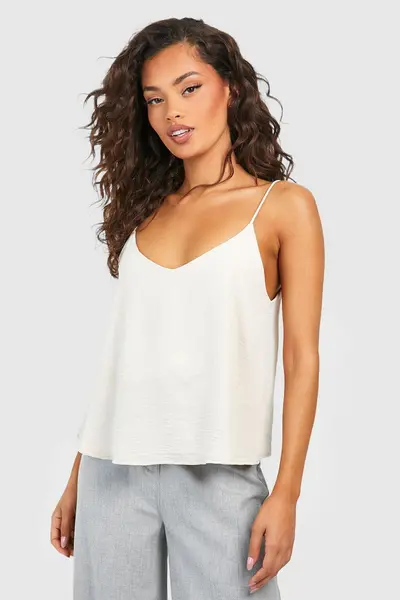 image of boohoo Basic Woven V Neck Cami Cream