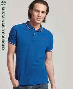 Image of Superdry Mens Organic Cotton Vintage Tipped Polo Shirt Blue / Voltage Blue/Red - Size: M