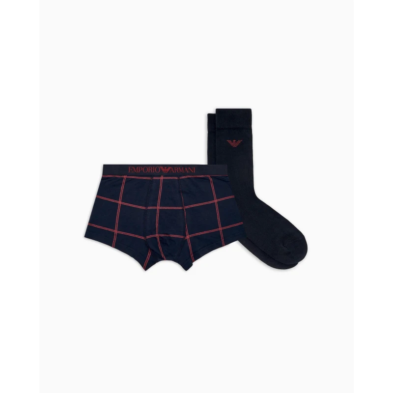 Image of Emporio Armani Mens Trunks Blu/Red Chk male Small