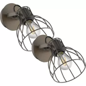 Image of 2 PACK Wall Light Colour Brown & Silver Silver Steel Open Cage Shade E27 1x40W
