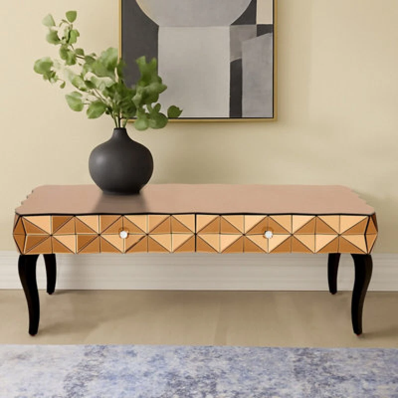Image of Premier Housewares Modern Copper Coffee Table, Spacious Decorative Table With 3D Drawers, Rectangular Coffee Table For Bedrooms Gold