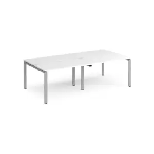 image of Adapt 4 Person Cluster Bench Silver Frame Desk - 2400mmx1200mm - White