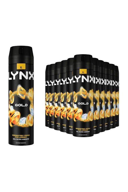 Image of Lynx Mens Gold Body Spray XL 48-Hour HD Fragrance Deodorant, 200ml 12 Pack in Black Male