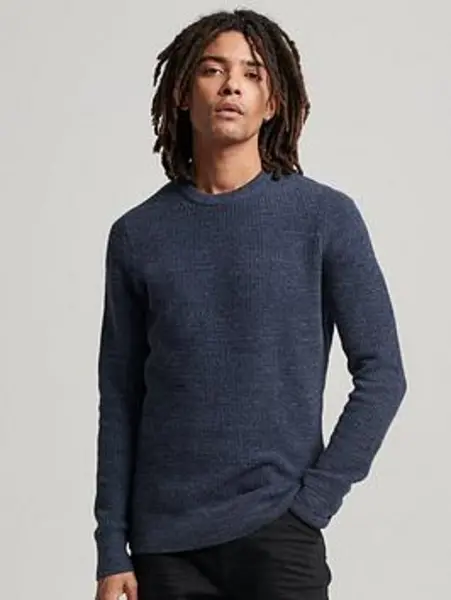 Image of Superdry Eclipse Navy Heather Textured Crew Knit Jumper Navy Male 2XL 200625UK