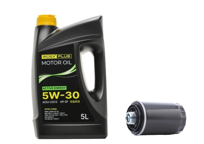 Image of RIDEX PLUS 100908O0167P Oil change kit (oil filter + engine oil) Oil change kit (oil filter + engine oil) (100908)